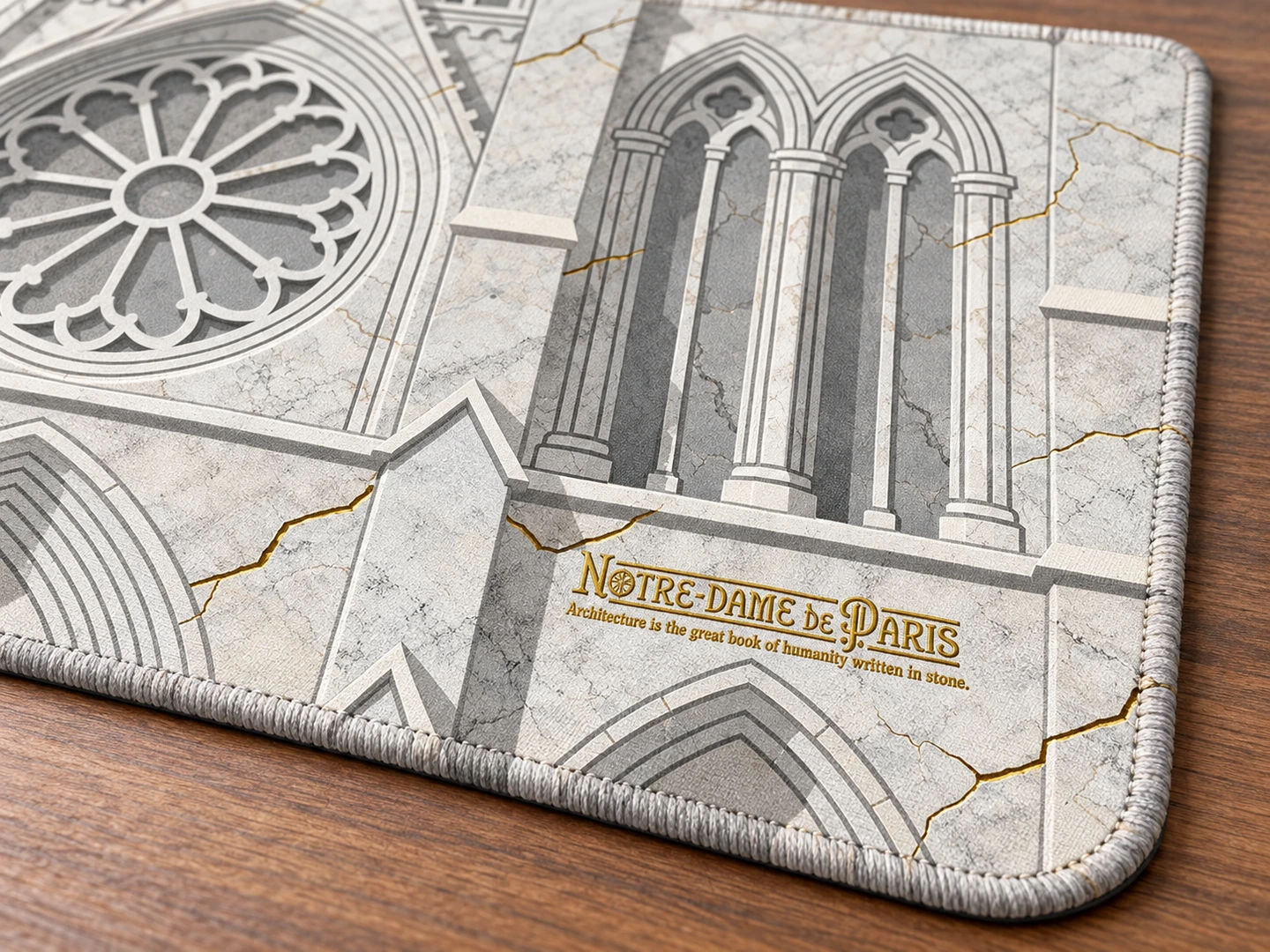 Hugo Notre-Dame Desk Mat — Edge stitching